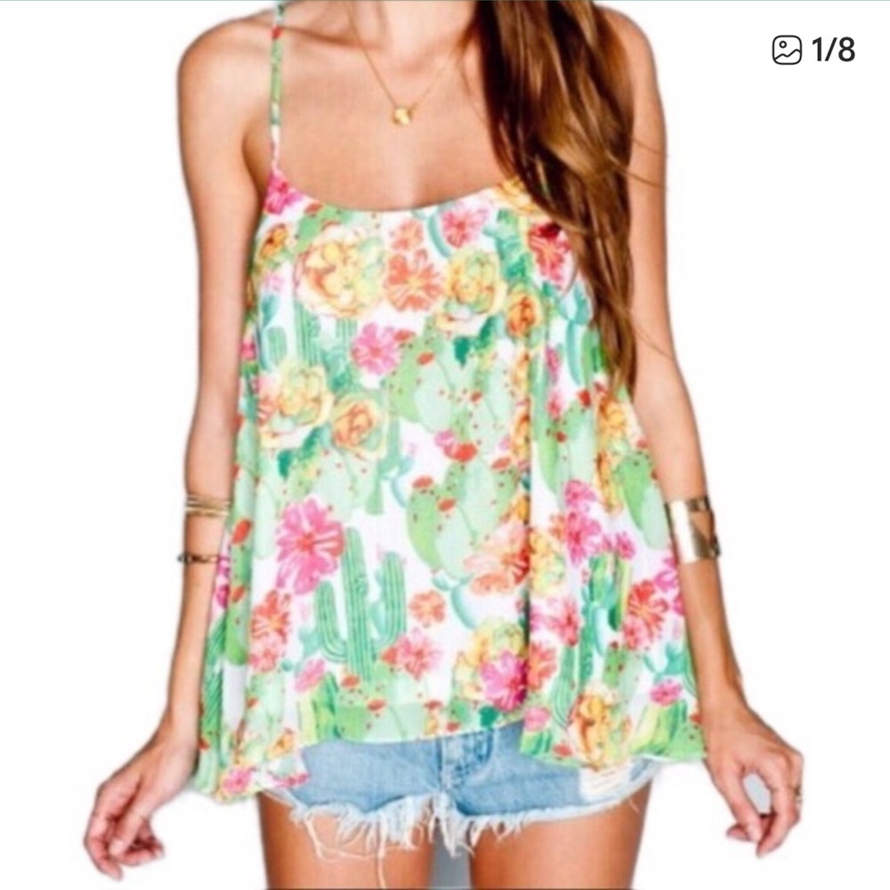Show Me Your MuMu Carson Cactus Print Tank Top Blouse Vacation Medium